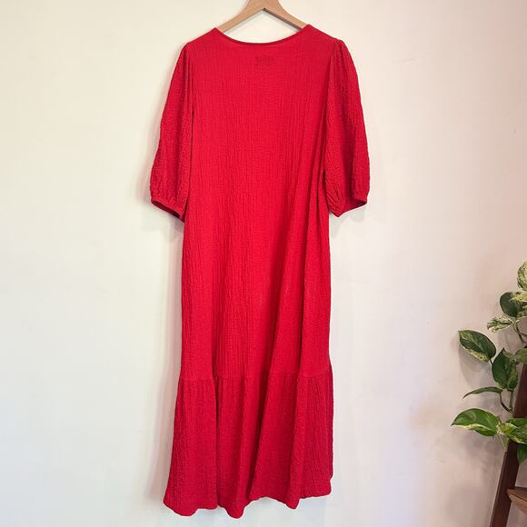 Maeve Scarletta Crinkle Button Up VNeck Maxi Dress Red Size L - Picture 6 of 7